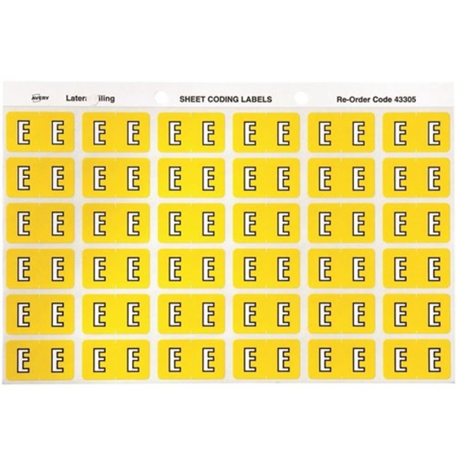 Telephones & Accessories | Avery Avery Alphabet Coding Label E Side Tab 25X38Mm Yellow Pack Of 180