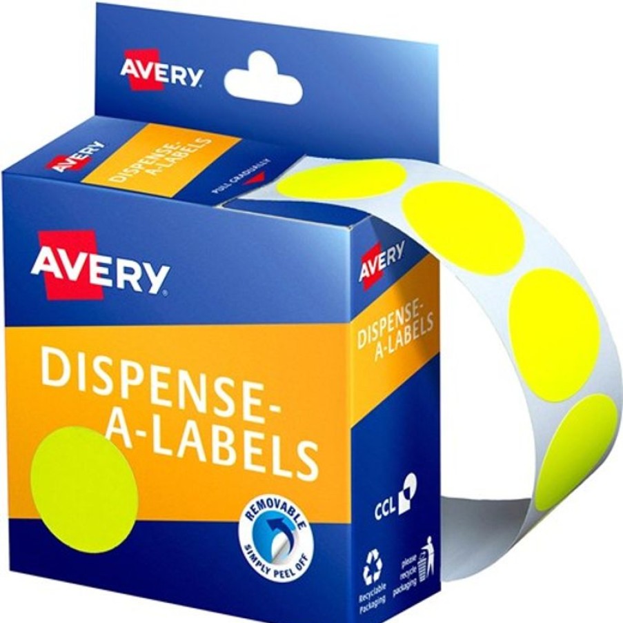 Telephones & Accessories | Avery Avery Removable Dispenser Labels 24Mm Round Fluoro Yellow Pack Of 350