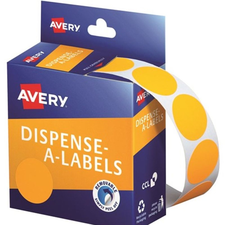 Telephones & Accessories | Avery Avery Removable Dispenser Labels 24Mm Round Fluoro Orange Pack Of 350