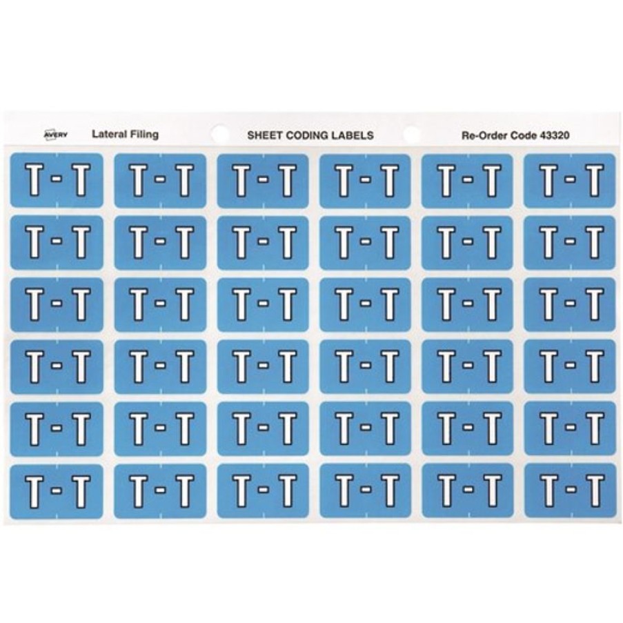 Telephones & Accessories | Avery Avery Alphabet Coding Label T Side Tab 25X38Mm Blue Pack Of 180