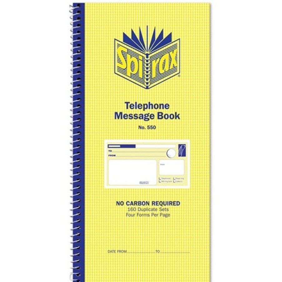 Paper, Post & Books/Books | Spirax Spirax 550 Telephone Message Book Carbonless 4 Per Page 160 Duplicate Sets Side Opening