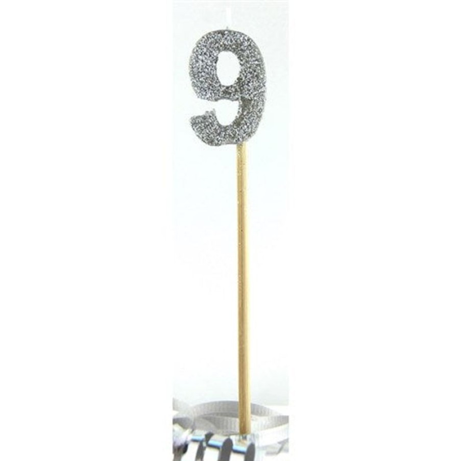 Telephones & Accessories | Alpen Alpen Candle Long Stick Glitter No. 9 Silver