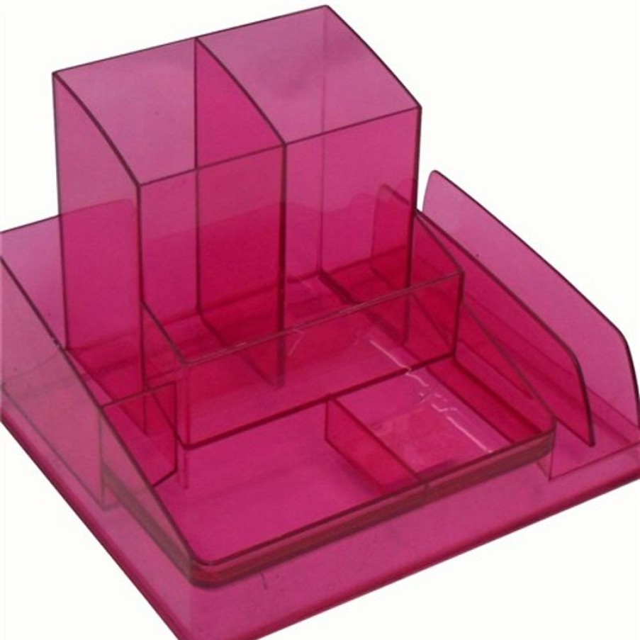 Desk Top Accessories | Italplast Italplast Desk Organiser Translucent Tinted Pink