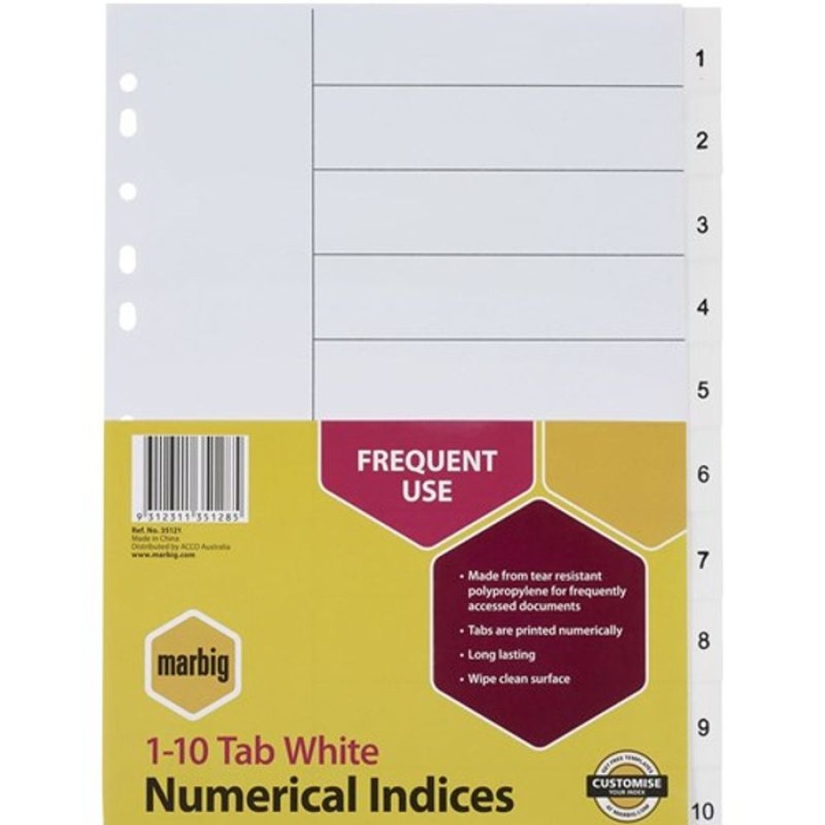 Dividers | Marbig Marbig Plastic Indices & Dividers A4 Indices 1-10 White