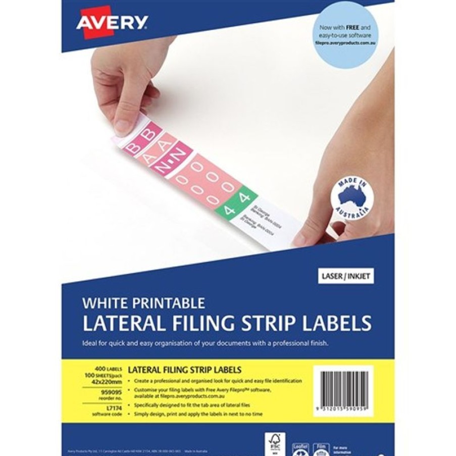 Telephones & Accessories | Avery Avery Lateral Filing Laser & Inkjet Labels White L7174 42X200Mm 400 Labels 100 Sheets