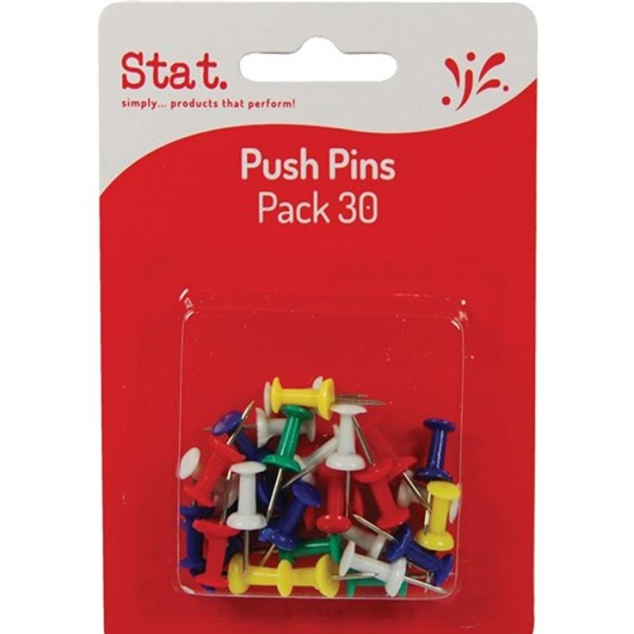 Clips & Fasteners | Stat Stat Push Pins Pack Of 30 Assorted Colours