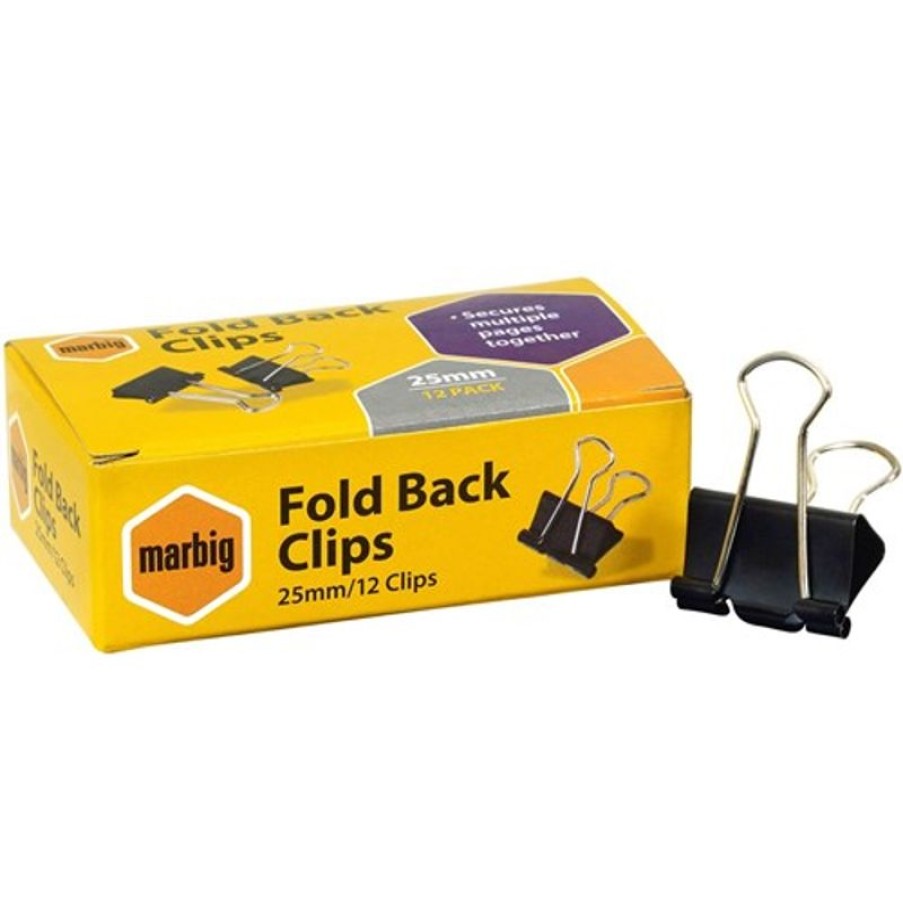 Clips & Fasteners | Marbig Marbig Foldback Clips 25Mm Black Box Of 12