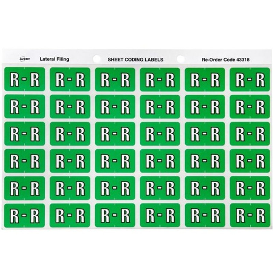 Telephones & Accessories | Avery Avery Alphabet Coding Label R Side Tab 25X38Mm Light Green Pack Of 180