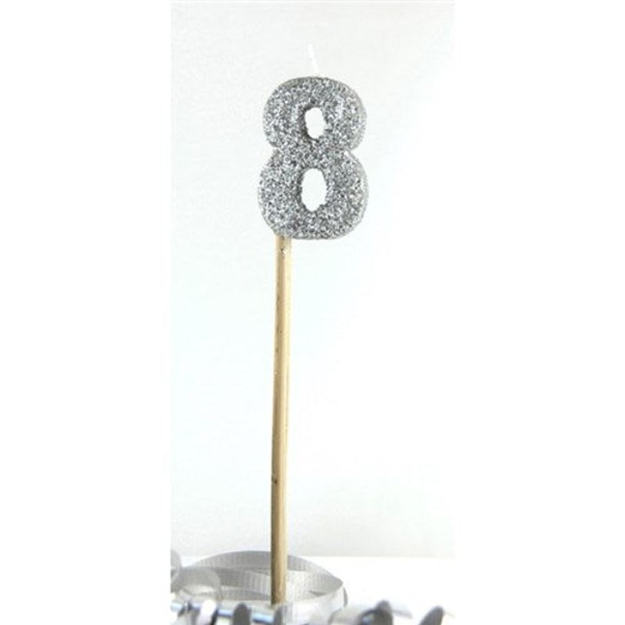 Telephones & Accessories | Alpen Alpen Candle Long Stick Glitter No. 8 Silver