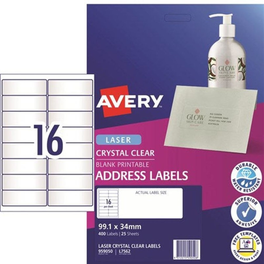 Business Books | Avery Avery Crystal Clear Laser Address Labels White L7562 99.1X34Mm 16Up 400 Labels