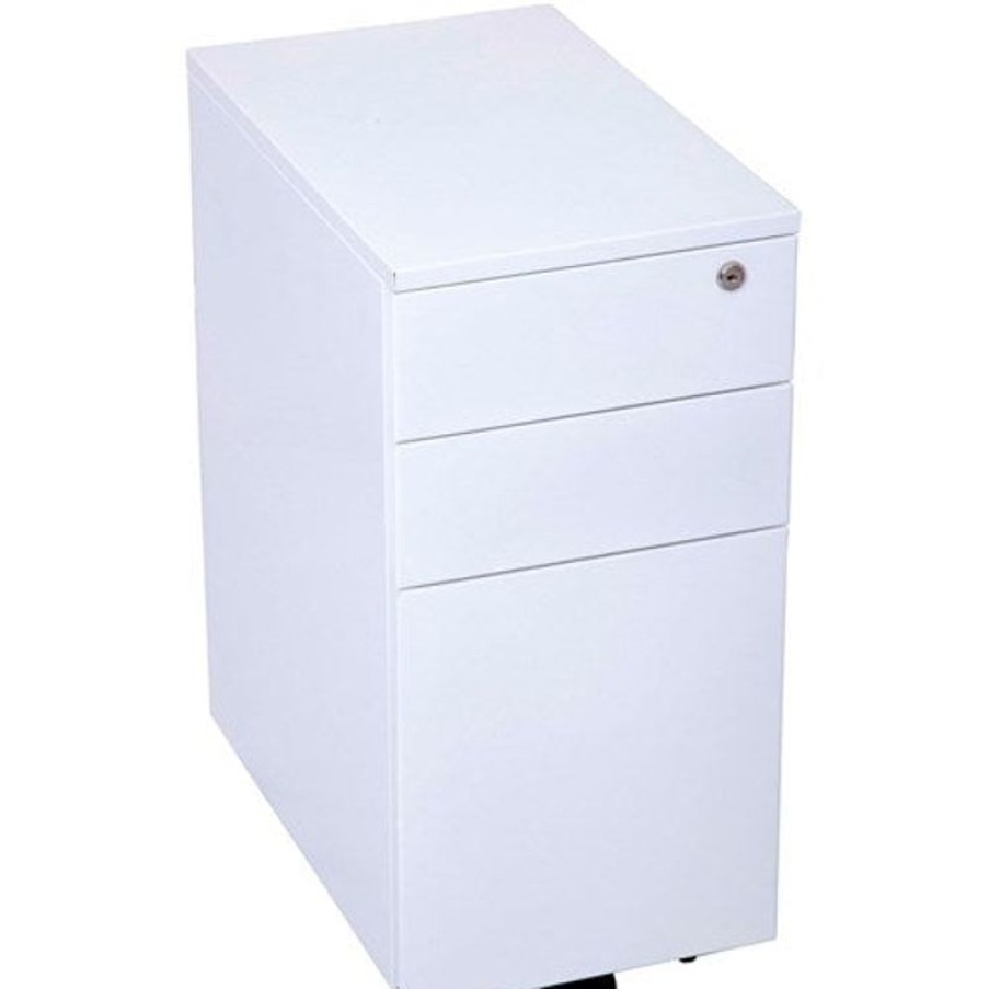 Office Furniture | GO Rapidline Go Steel Slimline Mobile Pedestal 2 Drawer 1 File 300Wx472Dx610Mmh White