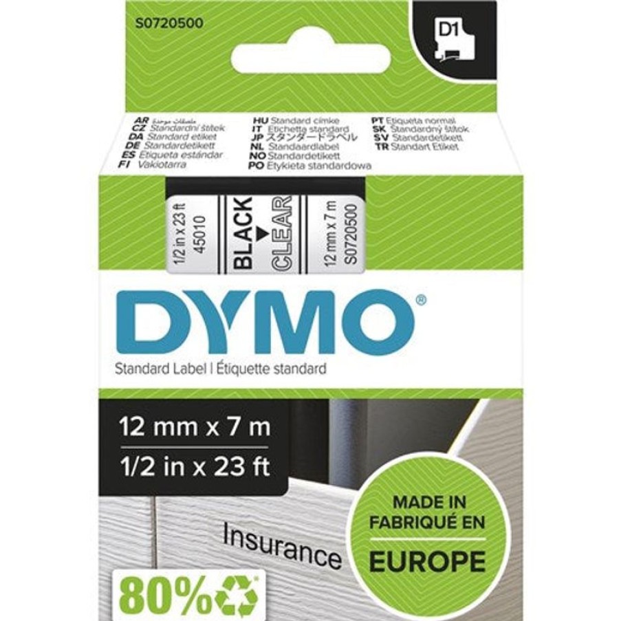 Labelling Machines & Accessories | Dymo Dymo D1 Label Cassette Tape 12Mmx7M Black On Clear