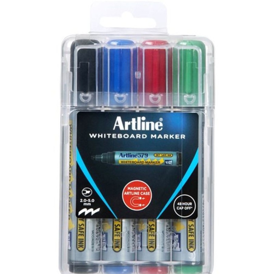 Telephones & Accessories | Artline Artline 579 Whiteboard Markers Chisel 2-5Mm Assorted Colours Hard Case Pack Of 4