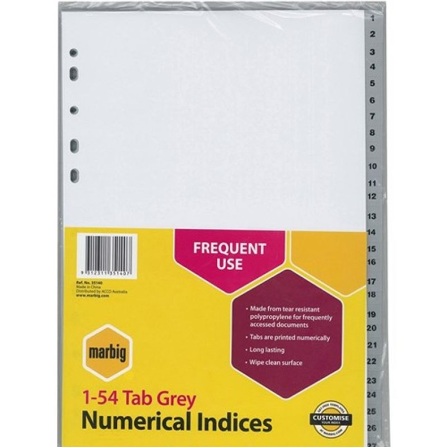 Dividers | Marbig Marbig Plastic Indices & Dividers A4 1-54 Grey