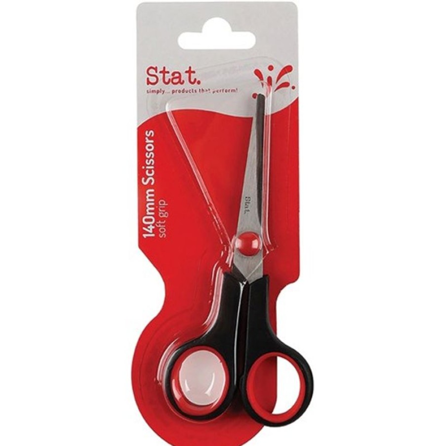 Scissors & Cutters | Stat Stat Scissors Soft Grip 140Mm Black & Red