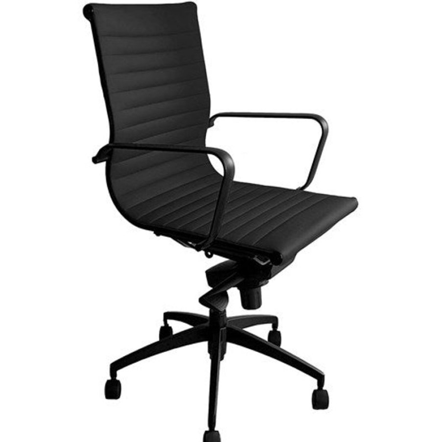 Chairs & Accessories | RapidLine Rapidline Pu605M Boardroom Chair Black Base And Arms Medium Back Black Ribbed Pu