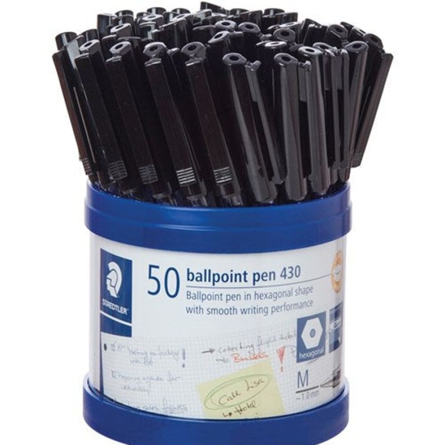 Pens | Staedtler Staedtler 430 Stick Ballpoint Pens Medium 1Mm Black Cup Of 50