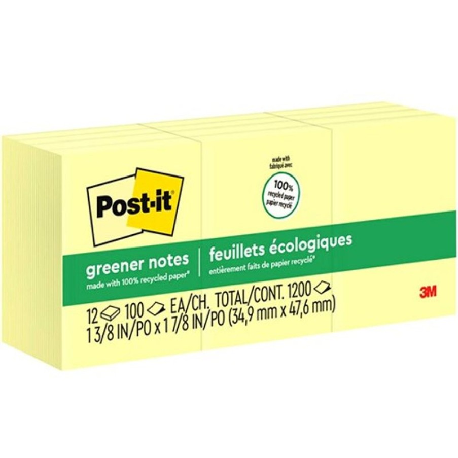 Notes & Flags | Post-It Post-It 653-Rp Greener Notes 36X48Mm Recycled Yellow Pack Of 12