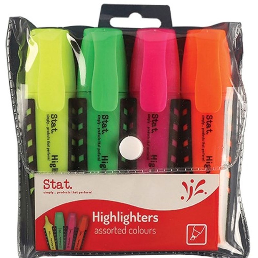 Markers & Highlighters | Stat Stat Highlighter Chisel 2-5Mm Tip Rubberised Grip Assorted Wallet Of 4