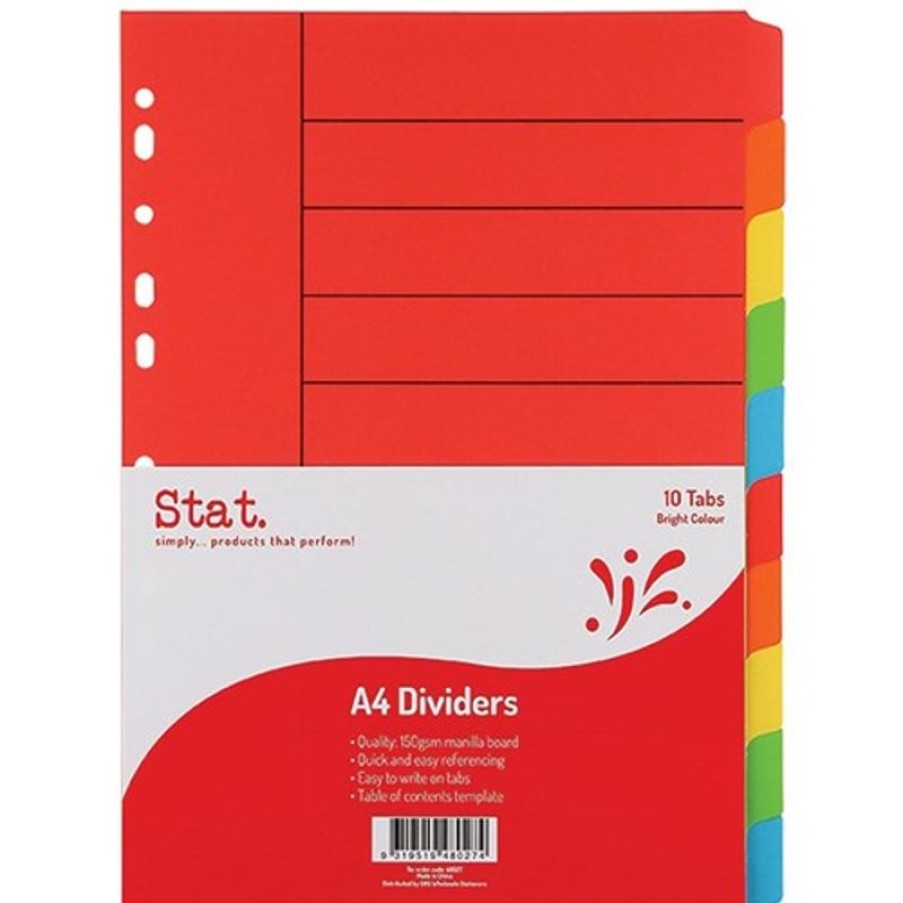 Dividers | Stat Stat Manilla Divider A4 10 Tab Bright Colours