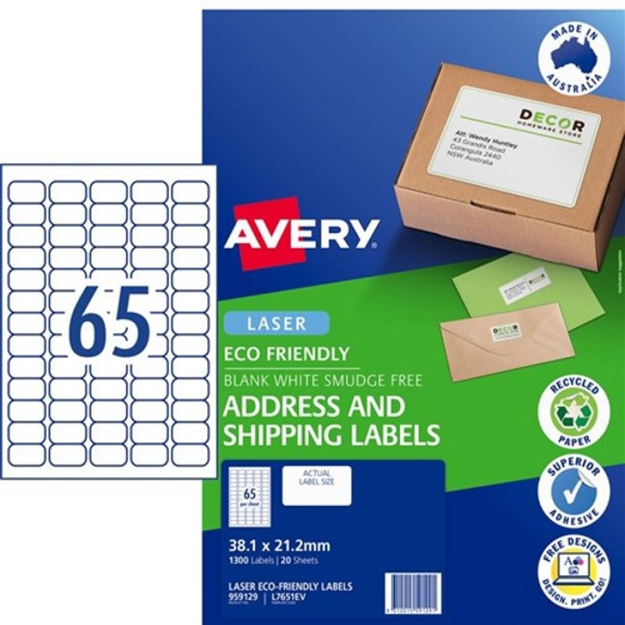 Telephones & Accessories | Avery Avery Eco Friendly Labels Laser Printer White 38.1X21.2Mm 65Up 1300 Labels