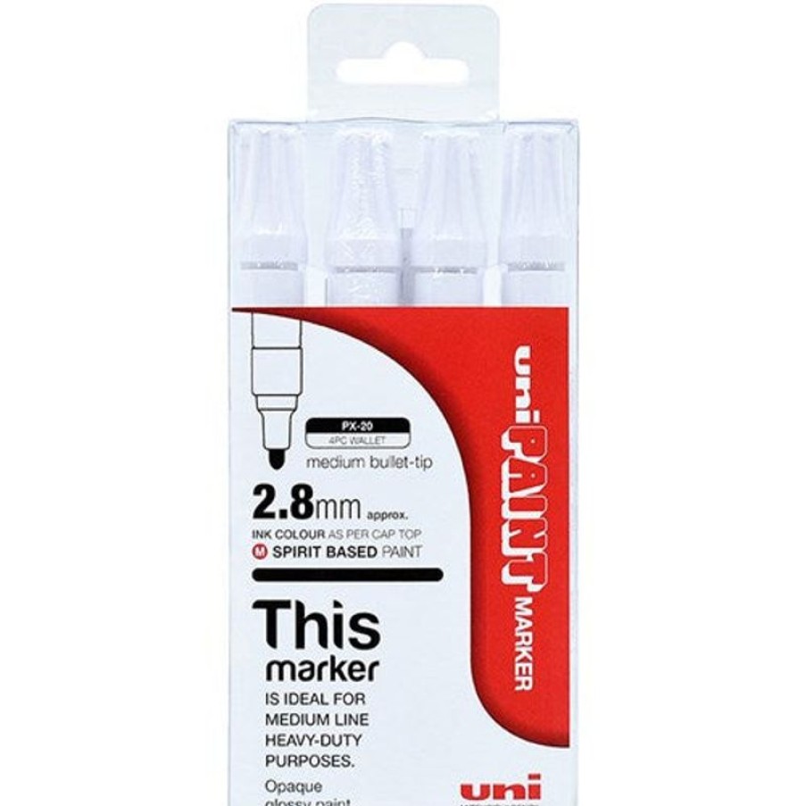 Markers & Highlighters | Uni-Ball Uni-Ball Px-20 Paint Marker Bullet 2.8Mm White Pack Of 4