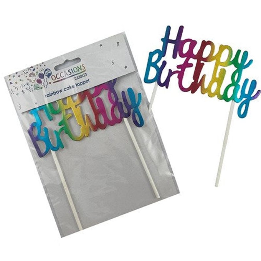 Telephones & Accessories | Alpen Alpen Happy Birthday Cake Topper 135Mm H X 100Mm W Metallic Rainbow