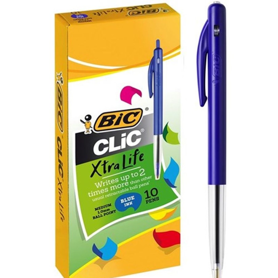 Telephones & Accessories | Bic Bic Clic M10 Xtra Life Ballpoint Pen Retractable Medium 1Mm Blue Pack Of 10