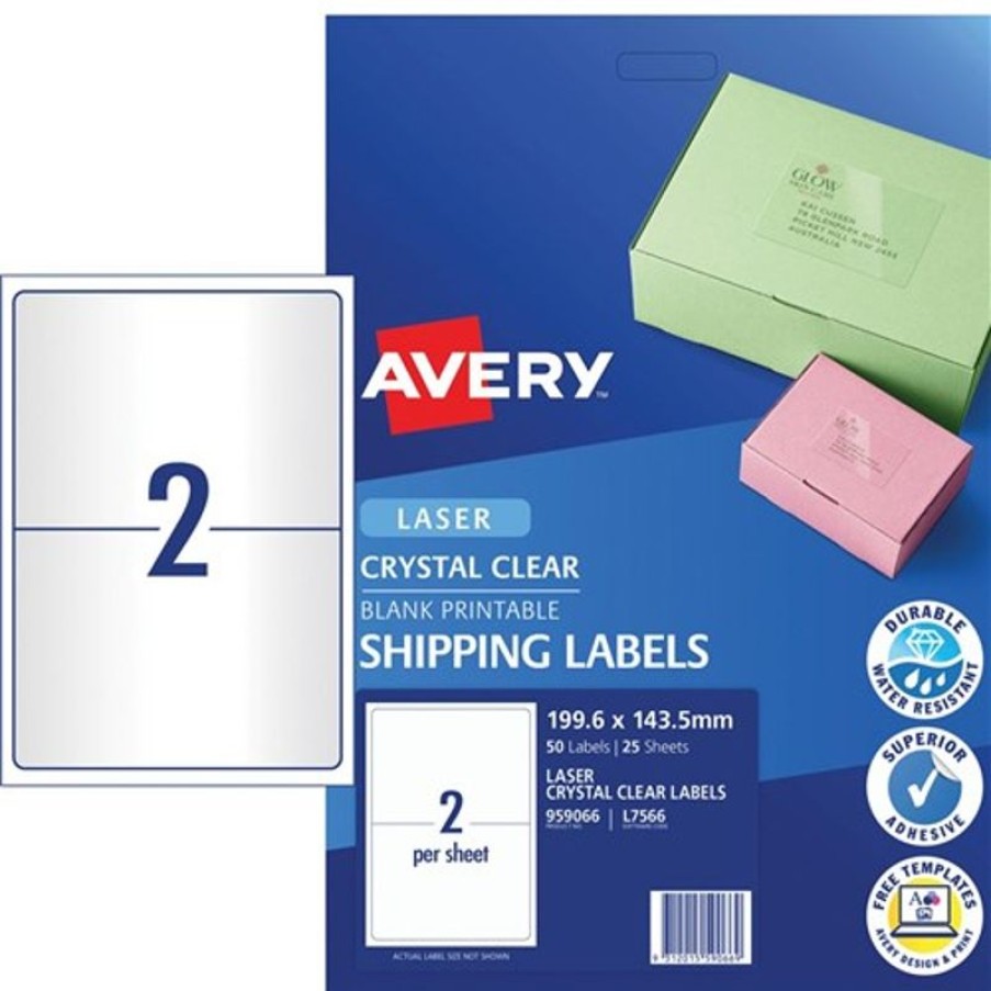 Telephones & Accessories | Avery Avery Crystal Clear Laser Shipping Labels White L7566 199.6X143.5Mm 2Up 50 Labels