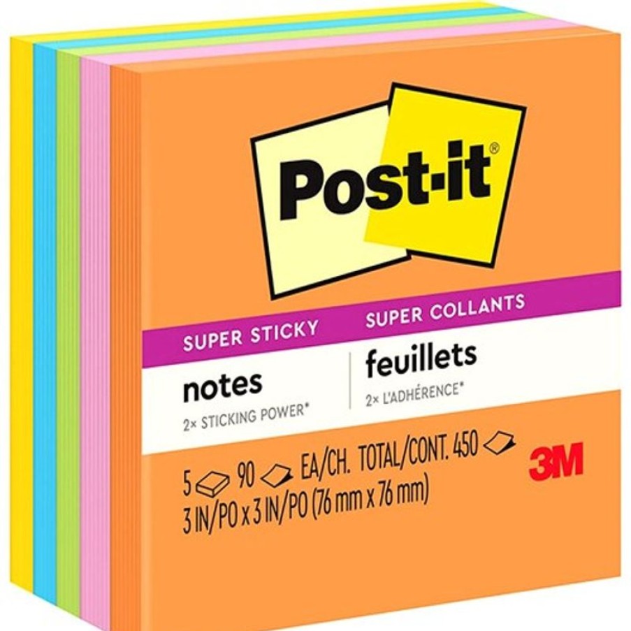 Notes & Flags | Post-It Post-It 654-5Ssuc Super Sticky Notes 76Mmx76Mm Energy Boost Pack Of 5