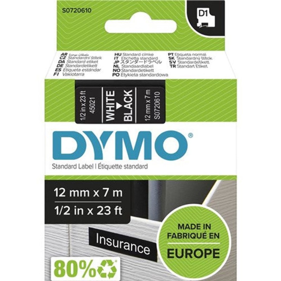 Labelling Machines & Accessories | Dymo Dymo D1 Label Cassette Tape 12Mmx7M White On Black