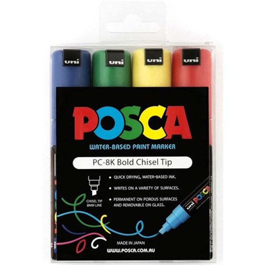 Markers & Highlighters | Uni Posca Uni Posca Paint Marker Pc-8K Broad 8Mm Chisel Tip Assorted Colours Pack Of 4