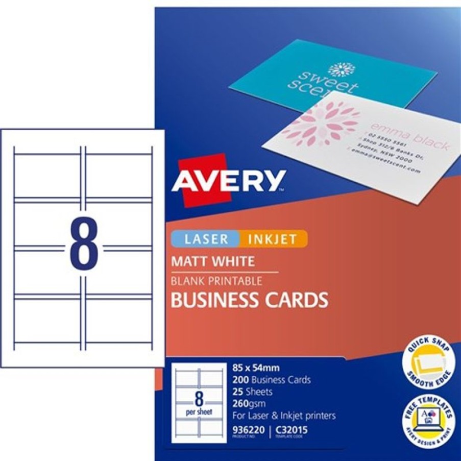 Telephones & Accessories | Avery Avery Business Cards Laser Inkjet Double Sided Labels Matte White 8Up 200 Cards