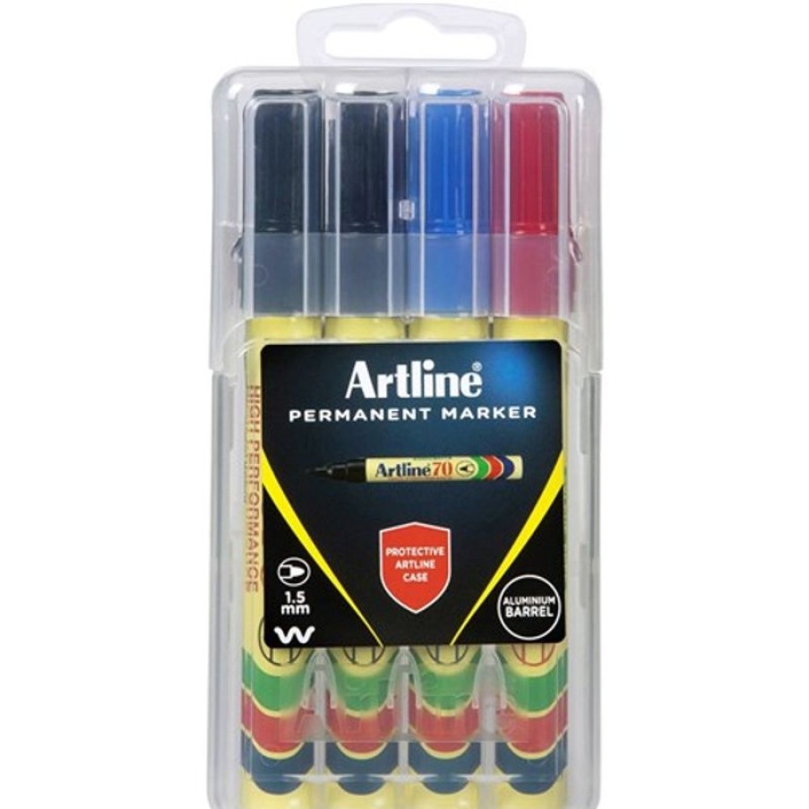 Telephones & Accessories | Artline Artline 70 Permanent Markers Bullet 1.5Mm Assorted Hard Case Pack Of 4