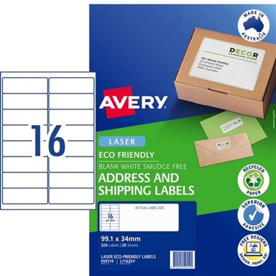 Telephones & Accessories | Avery Avery Eco Friendly Labels Laser Printer White 99.1X34Mm 16Up 320 Labels