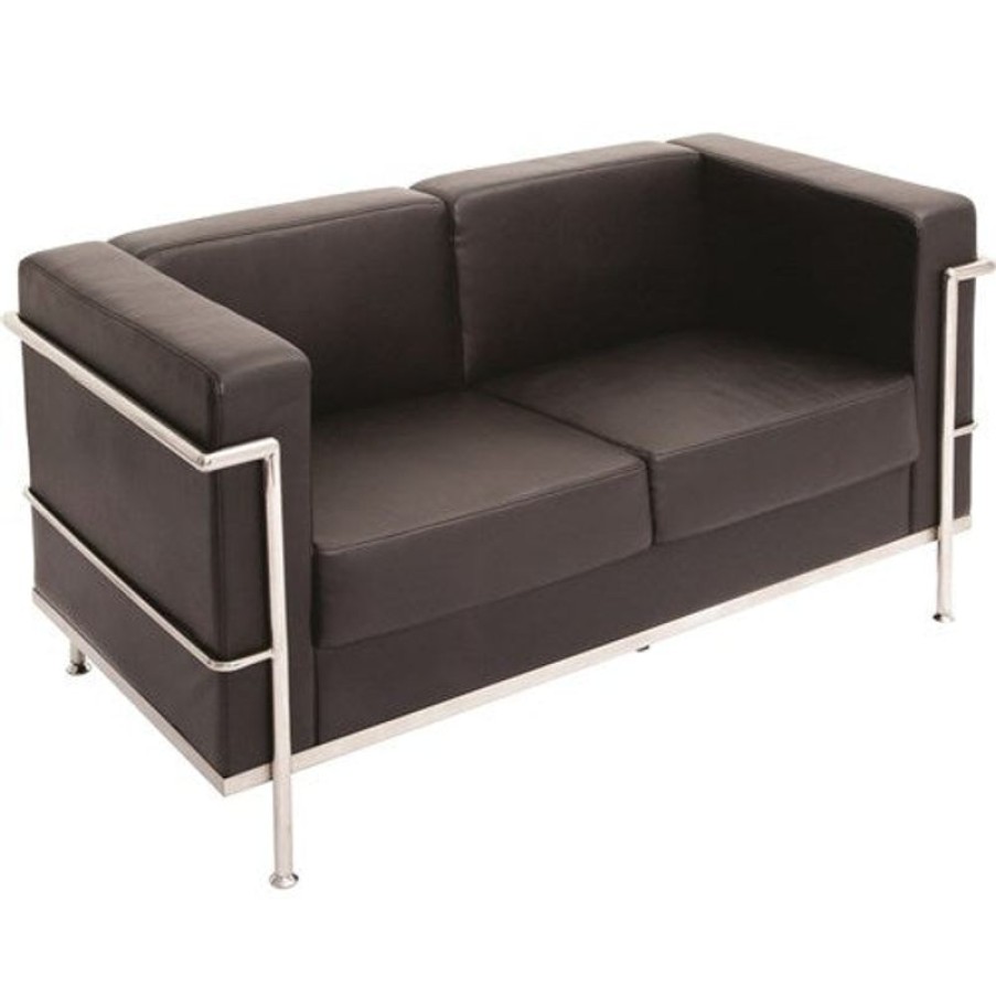 Chairs & Accessories | RapidLine Rapidline Space Lounge Two Seater With Chrome Frame Black Pu Upholstery