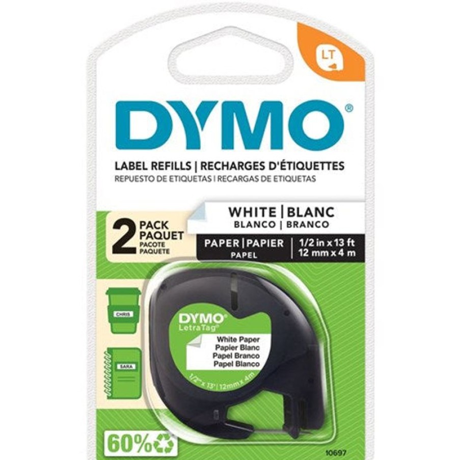 Labelling Machines & Accessories | Dymo Dymo Letratag Paper Labels 12Mm X 4M Pack Of 2 Black On White