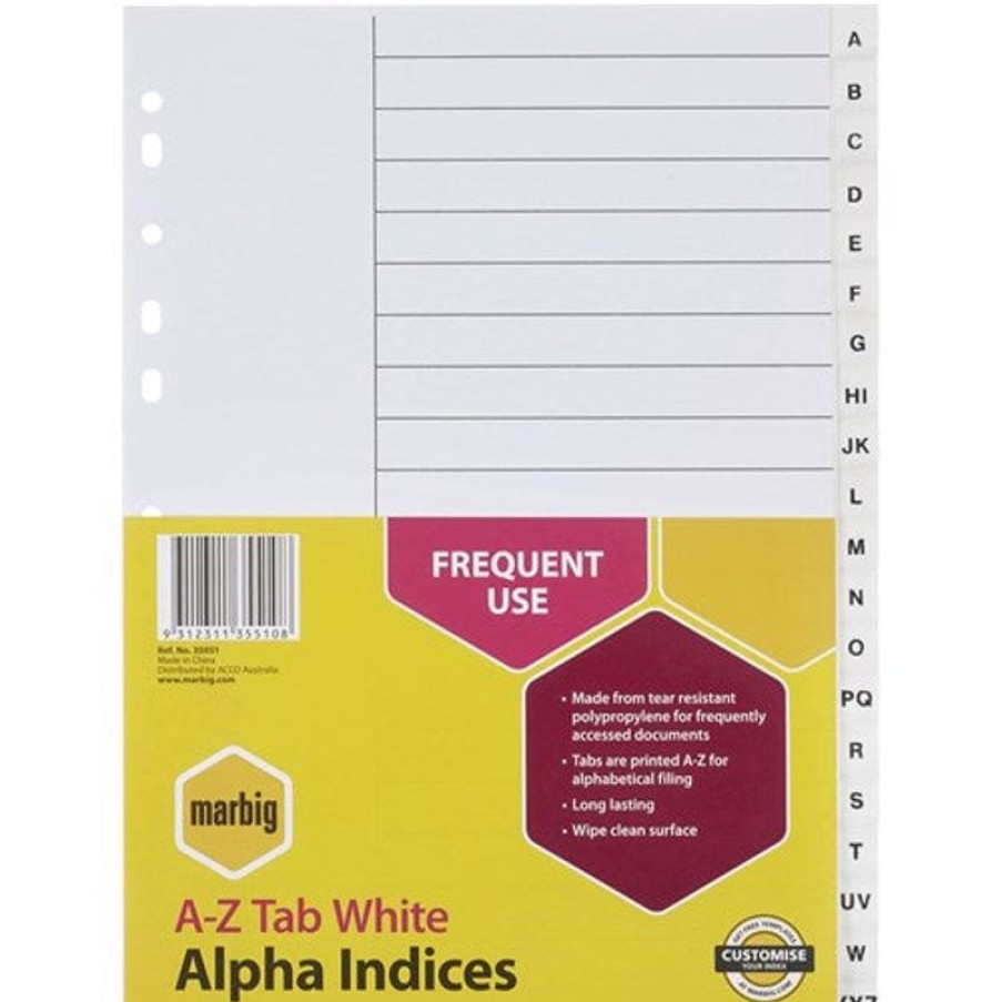 Dividers | Marbig Marbig Plastic Indices & Dividers Tabs A4 A-Z White