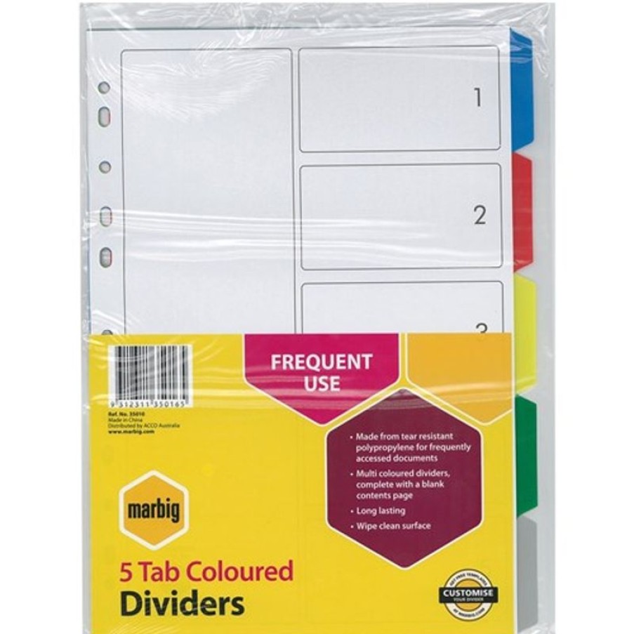 Dividers | Marbig Marbig Plastic Indices & Dividers A4 5 Tab Multi Colour