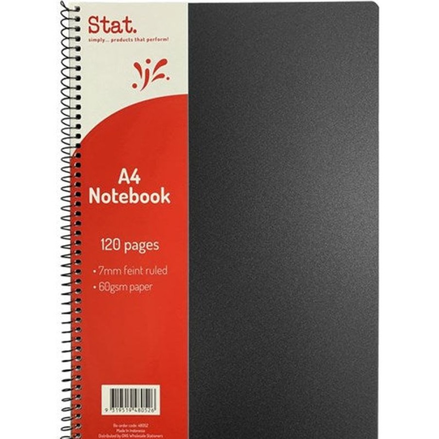 Paper, Post & Books/Books | Stat Stat Notebook A4 7Mm Ruled 60Gsm 120 Pages Poly Cover Black Pack10