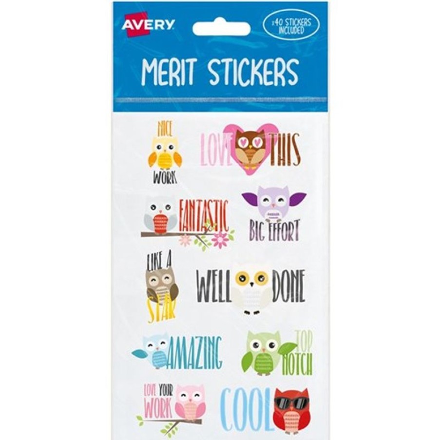 Telephones & Accessories | Avery Avery Merit Stickers Owls 10 Designs Assorted Colours 40 Stickers