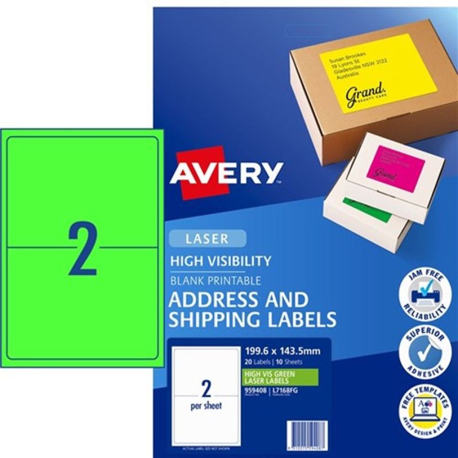 Telephones & Accessories | Avery Avery High Visibility Shipping Laser Labels Green L7168Fg 199.6X143.5Mm 2Up 20 Labels