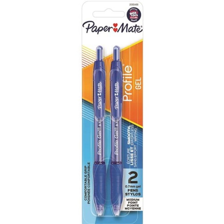 Pens | Paper Mate Papermate Profile Gel Pen Retractable 0.7Mm Blue Pack Of 2