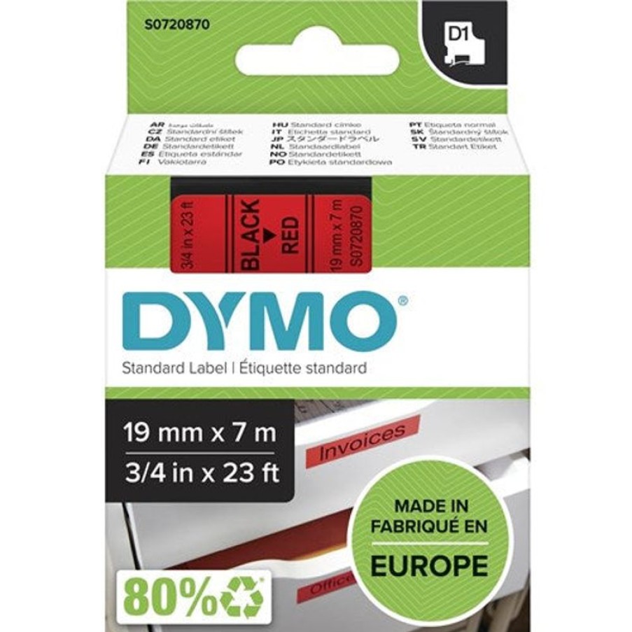 Labelling Machines & Accessories | Dymo Dymo D1 Label Cassette Tape 19Mmx7M Black On Red