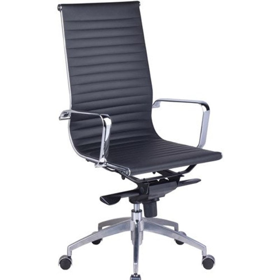 Chairs & Accessories | RapidLine Rapidline Pu605H Boardroom Chair Chrome Base And Arms High Back Black Ribbed Pu