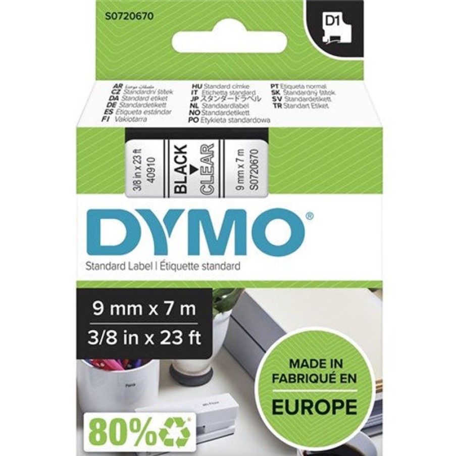 Labelling Machines & Accessories | Dymo Dymo D1 Label Cassette Tape 9Mmx7M Black On Clear