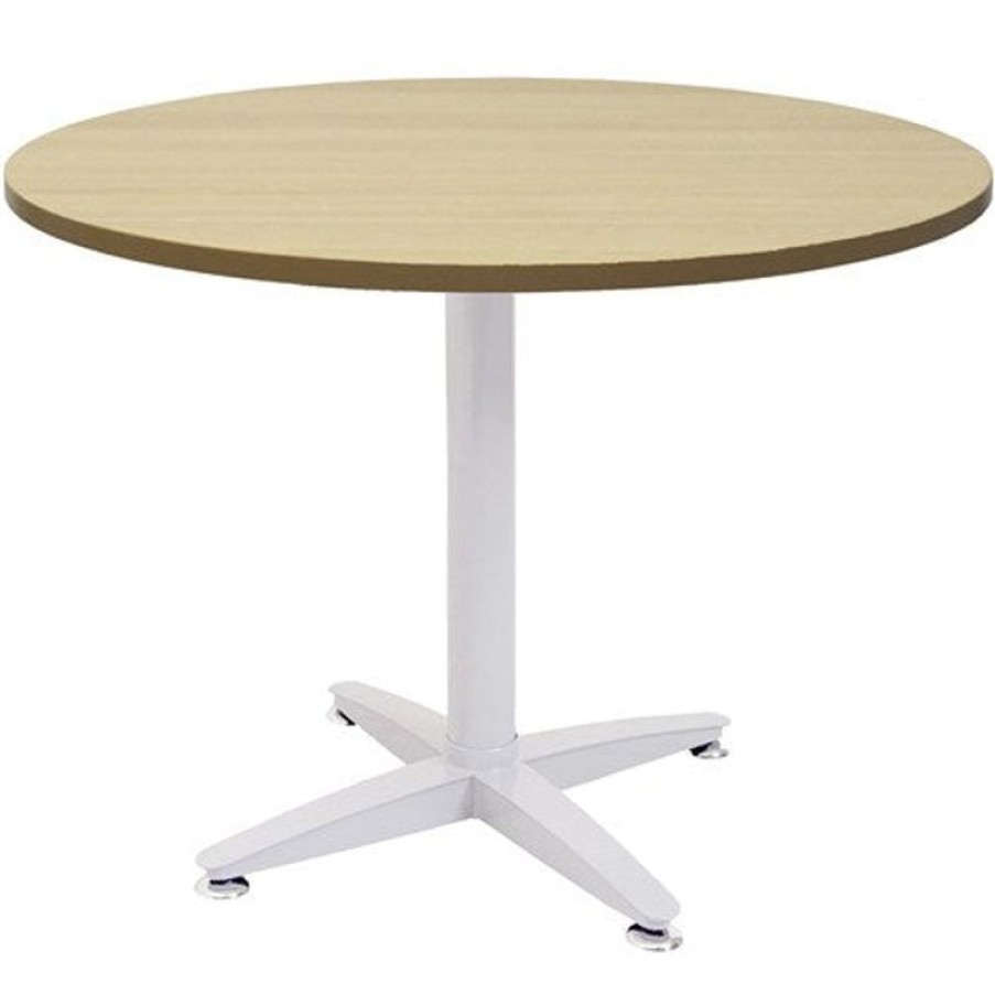 Office Furniture | RapidLine Rapidline 4 Star Round Table 900D X 730Mmh Oak Top White Base