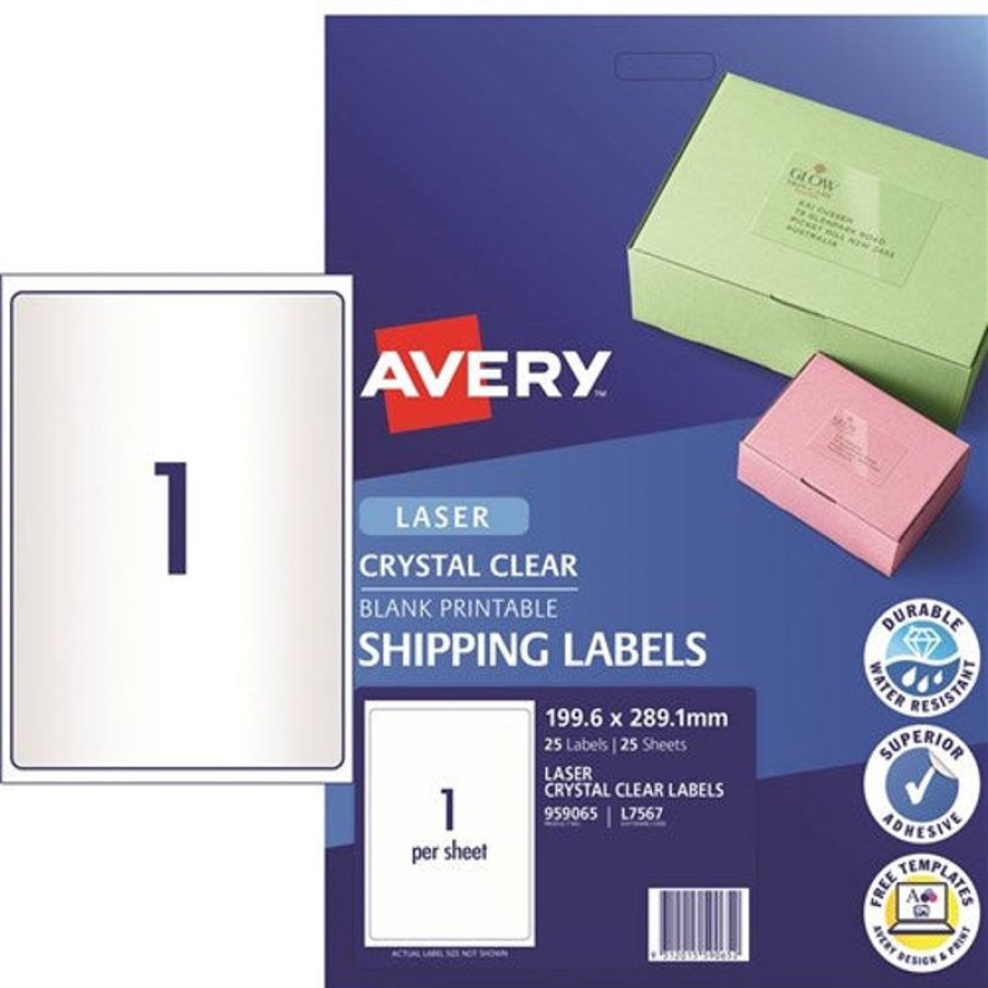 Telephones & Accessories | Avery Avery Crystal Clear Laser Shipping Labels White L7567 199.6X289.1Mm 1Up 25 Labels