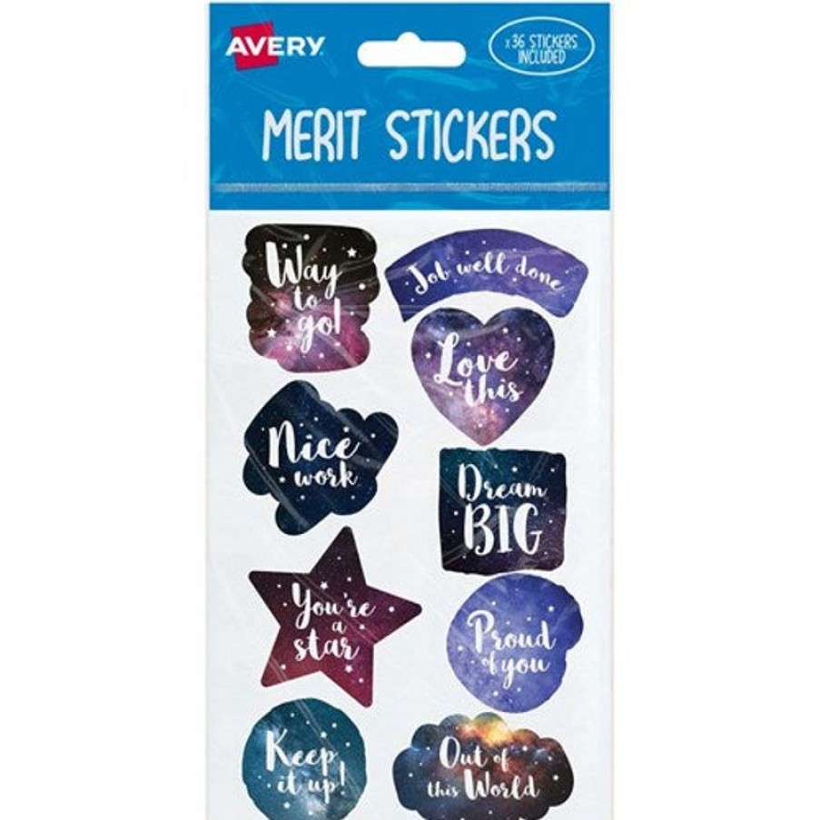 Telephones & Accessories | Avery Avery Merit Stickers Cosmos 9 Designs Assorted Colours 36 Stickers