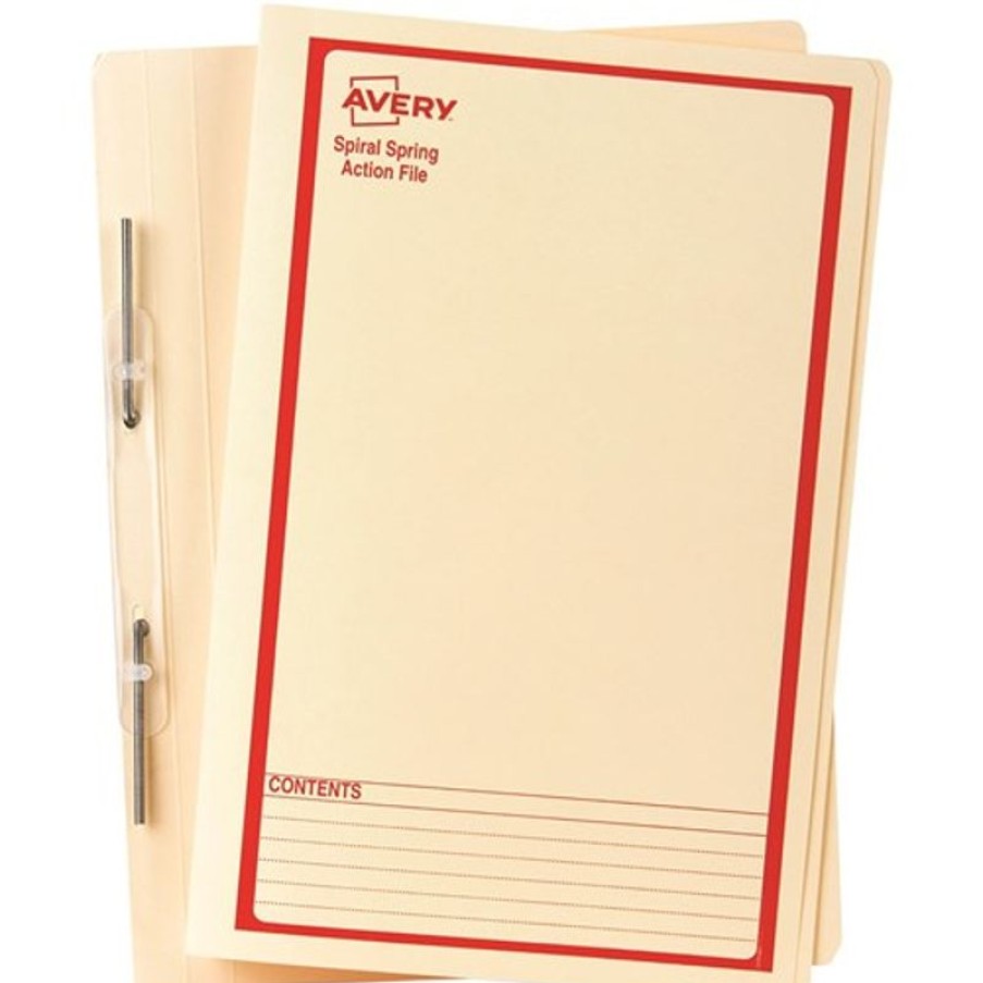 Telephones & Accessories | Avery Avery Spiral Action File Foolscap Buff With Red Print Box25